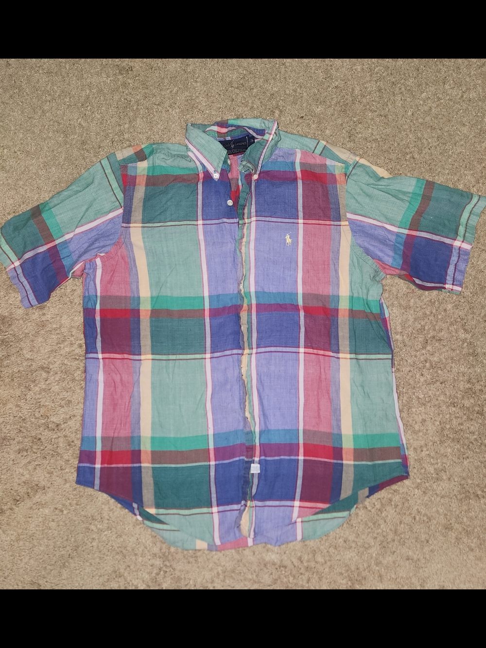 Ralph Lauren Shirt Womens XL Classic Fit Plaid Button Down 100% Cotton